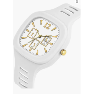 Square dial analog watch with multi-dial display and black silicone strap for boys and girls – stylish unisex designer wristwatch