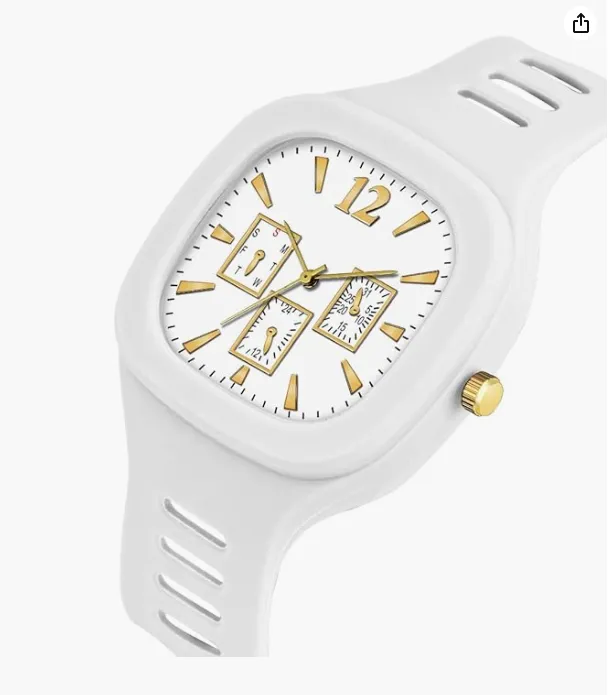 Square dial analog watch with multi-dial display and black silicone strap for boys and girls – stylish unisex designer wristwatch