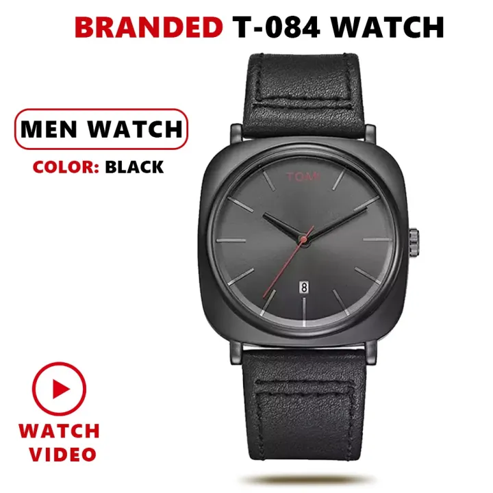 TOMI T084 Waterproof Leather Strap Square Dial Watch for Men