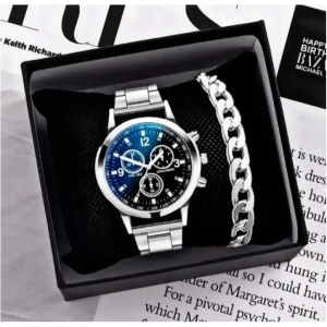 AlRashid Shopping Store Luxury Business Sport Watch for Men / Boys With Silver Hand/Wrist Bracelet Chain