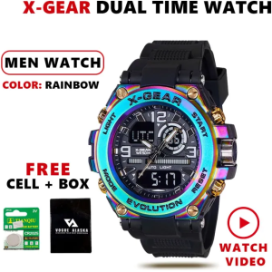 X-Gear 985 Series Dual Time Sports Watch Stainless Steel Dial Multifunctional Dial 50M Water Resistant Sports Watch for Men
