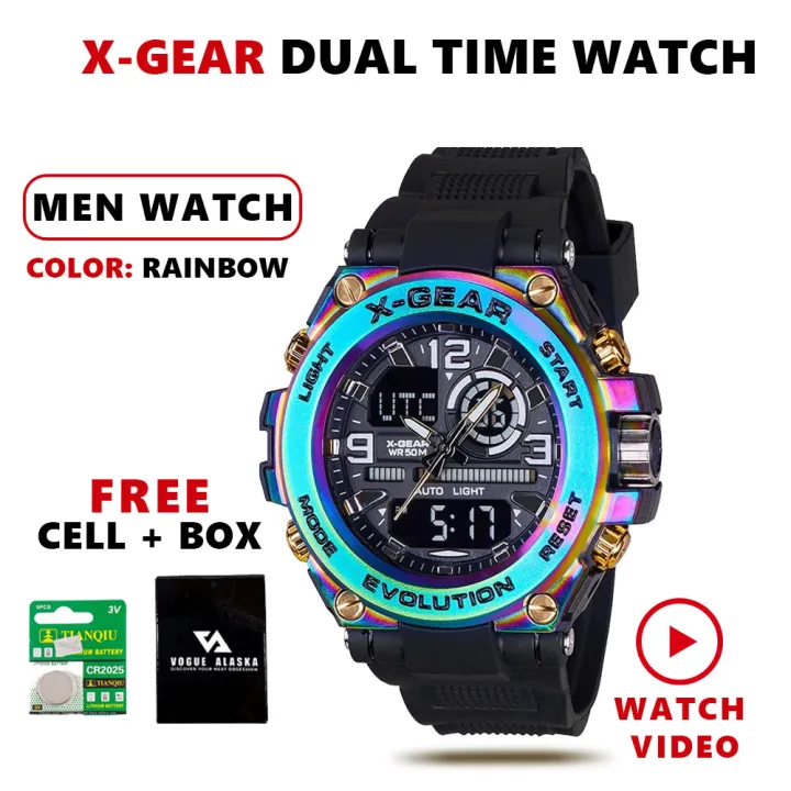 X-Gear 985 Series Dual Time Sports Watch Stainless Steel Dial Multifunctional Dial 50M Water Resistant Sports Watch for Men