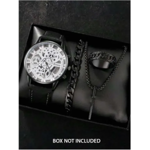 Pack of 4 Black Watch, Chain Bracelet, Ring, Bar Locket Set for Men/Boys