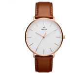 Stainless steel casual wristwatch with leather strap for men – stylish quartz analog watch in black and brown colors